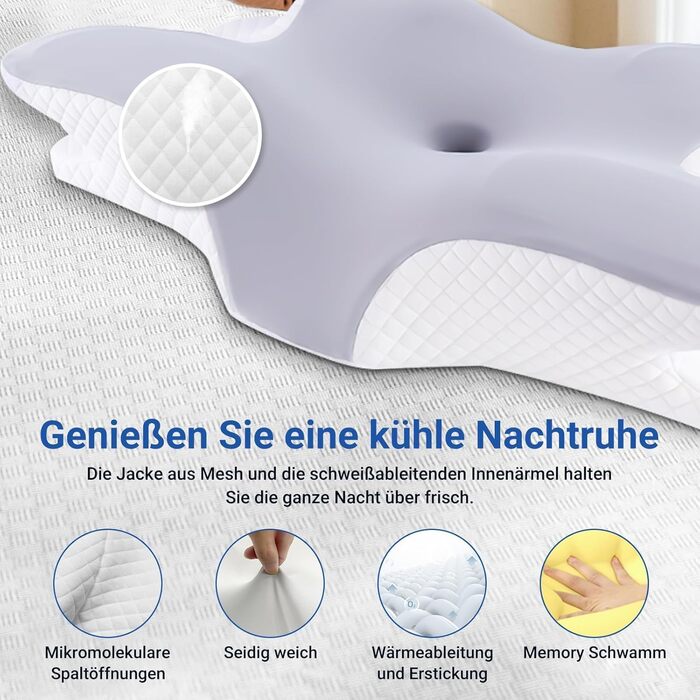 HotHands Memory Foam Pillow Ergonomic Orthopedic Pillow, Head Pillow for Side, Back, and Stomach Sleepers to Relieve Pain and Improve Sleep Quality, 62x41x13/11cm