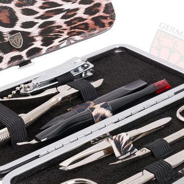 Набір для манікюру DREI SCHWERTER 'Sanremo' - Німецька якість | Преміум набір для манікюру в чорному еко-шкіряному етою | Містить: ножиці для нігтів, ножиці для кутикули, щипці для нігтів, пінцет, напільниковий баф з сапфіру та багато іншого!