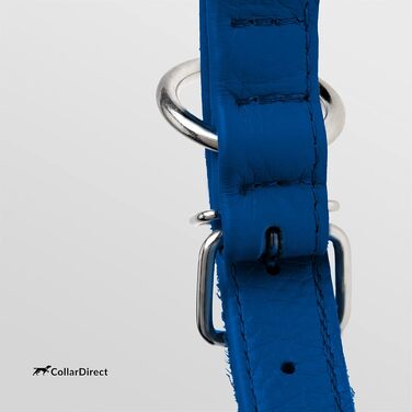 Шкіряний нашийник для собак CollarDirect, круглий, м'яко стьобаний, ручної роботи, з натуральної шкіри, для цуценят та дорослих собак, малих та великих порід, рожевий, червоний, фіолетовий, синій (темно-синій), 18-20 см