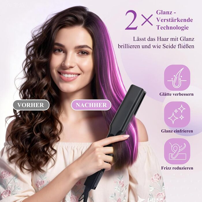 Плойка Bestbeauty з широкими керамічними пластинами 110x40 мм: 15 температур (80-230°C), Dual Voltage (110-240V), швидка укладка для довгатого та густого волосся, чорна – ідеальний подарунок для жінок