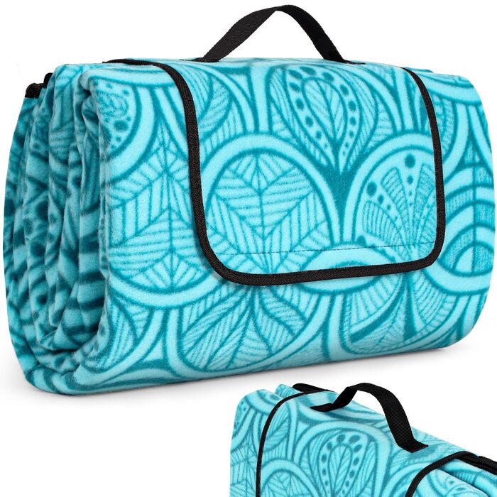 Плед для пікніка водонепроникний 200x200 см, великий, для 4-6 осіб, синій (павичій) - ідеальний для кемпінгу та прогулянок