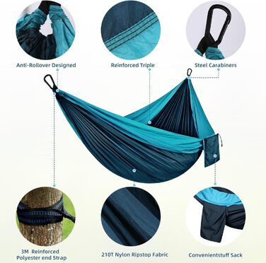 Гамак для відпочинку на природі: міцний, ультралегкий, для кемпінгу та подорожей (200x300 см)