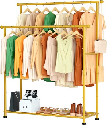 MISSLO Двоярусна вішалка для одягу, міцна конструкція, переносний гардероб для спальні, вітальні (Золотий)