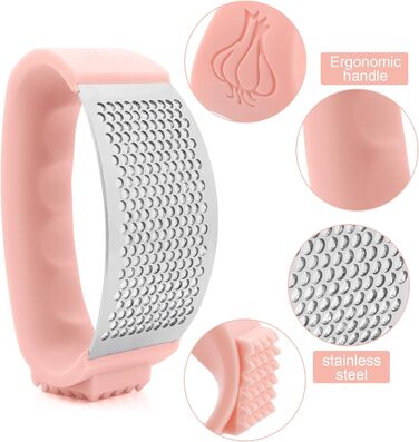 Пресувалка для часнику Bemodst з нержавіючої сталі 304, 2-в-1: пресувалка та очищувач часнику, ергономічна ручка, легка у використанні та чищенні, з щіткою для чищення часнику Rose