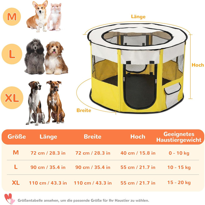 Переносний вольєр для тварин Allsopets: клітка для собак, котів, кроликів (XL, жовтий)