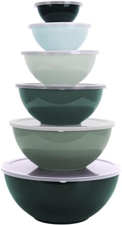 Набір мисок для перемішування BoxedHome з кришками, 12 шт. (6 мисок та 6 кришок), зелений омбре, пластик, для кухні