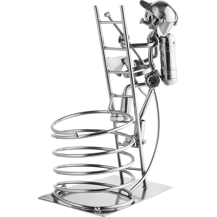 BRUBAKER Wine Bottle Holder, Fireman on Ladder, Decorative Object, Metal with Greeting Card for Wine Gift