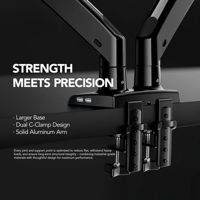 Кріплення для монітора HUANUO Gaming, 2 монітори, до 40 дюймів, регулювання висоти, USB, VESA, чорний