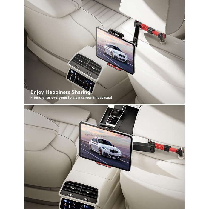 Тримач для планшету в авто TRYONE - кріплення на підголівник, висувний, сумісний з iPad, iPhone, Samsung Galaxy Tab, Kindle Fire HD, Switch (червоний)