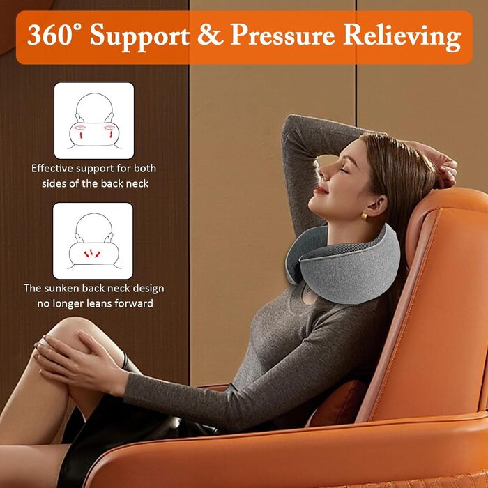Подушка для шиї у літак, Memory Foam, регульована, з навушниками та маскою для сну, для подорожей