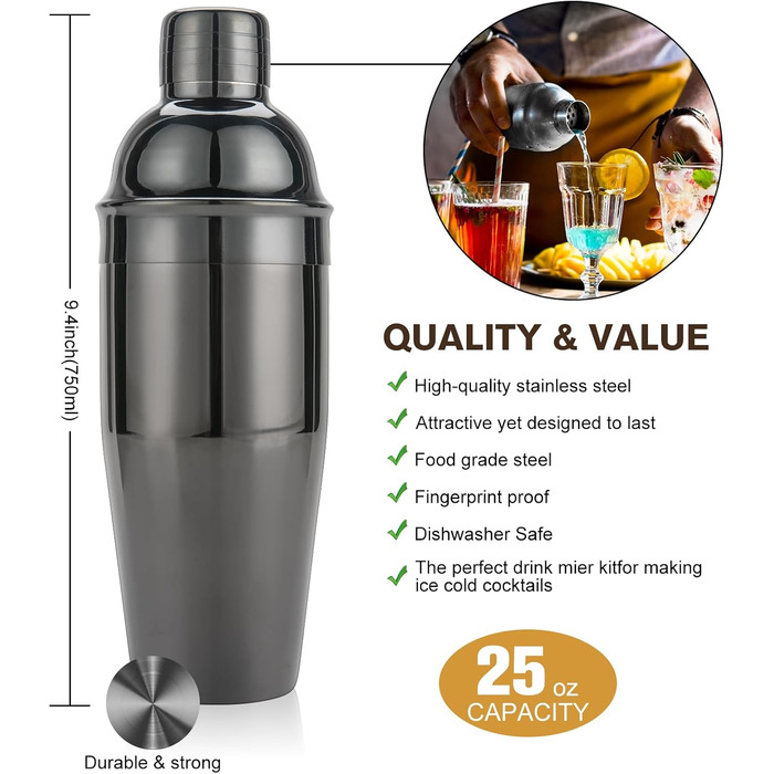 Набір шейкерів для коктейлів KINGROW 29 предметів: професійний барменський набір з обертовим підставкою | Набір для приготування коктейлів з аксесуарами для дому, бару, вечірки | Золотий