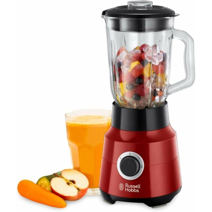 Russell Hobbs Stand Mixer [1.5L Glass Jar] Desire Red (powerful 0.9HP motor, pulse/ice-crush function, stainless steel blades, BPA-free mixer, electric chopper, smoothie maker) 24720-56 Glass Stand Mixer
