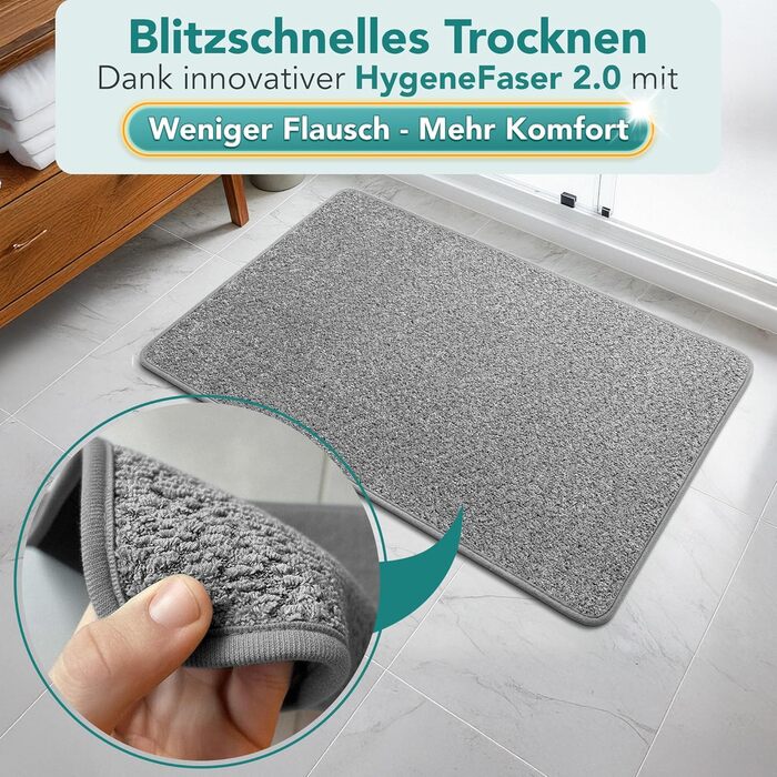 Гігієнічний килимок для ванної кімнати 90x60 см, протиковзкий та вологопоглинаючий дівір для душу, що швидко сохне, світло-сірий