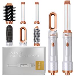 UKLISS Мультистайлер для волосся 6-в-1: фен, плойка, круглі щітки, термощітка. Білий Pro White