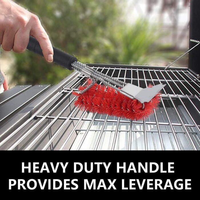 XSUPER Nylon Grill Brush, 3-in-1 Grill Brush and Scraper, Best Nylon Bristle Brushes, 45.7cm Grill Cleaning Brush for a Cool Grill, Scraper for Grill Grates, Universal Grill Accessories