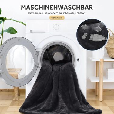 Електрична ковдра Warmrest, фланель, 130x180 см, 6 температурних режимів, таймер 1-10 год, автовимкнення та захист від перегріву, можна прати, сірий колір