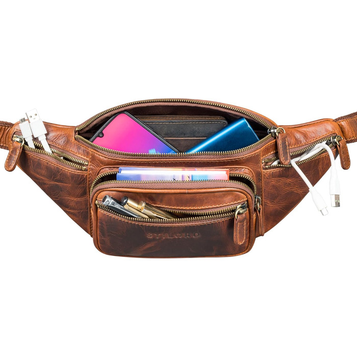 STILORD Велика шкіряна поясна сумка Cognac - Вантажна сумка на пояс для чоловіків, жінок та дітей - Ретро сумка на стегно для бігу, фестивалів, подорожей Caspar (Sesto - Cognac)
