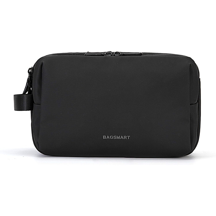 Чоловіча дорожня косметичка BAGSMART, містка сумка для аксесуарів та гігієни з подвійним блискавкою, 5Л, чорна шкіряна текстура, розмір M