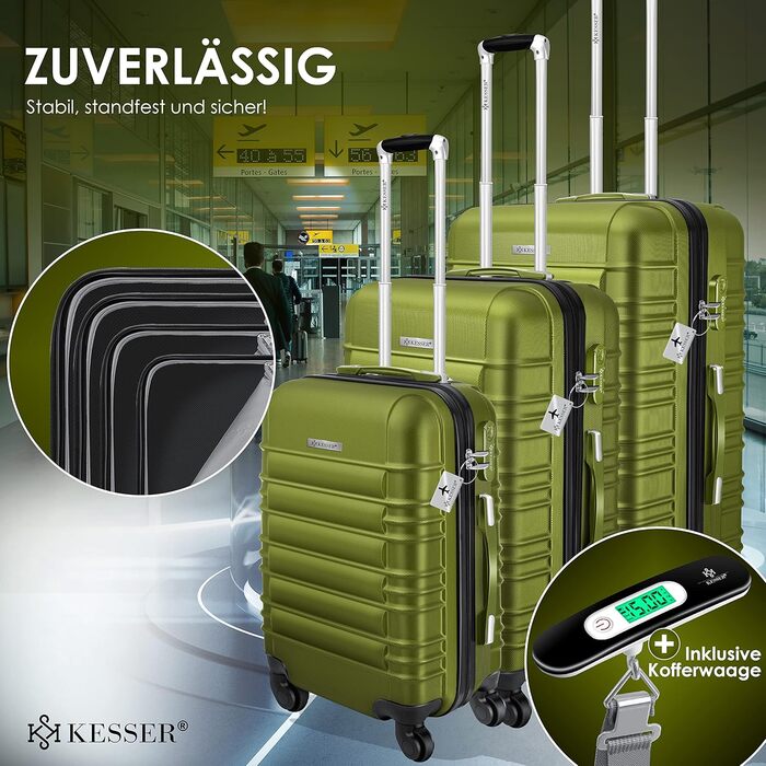 KESSER® 3-Piece Hard Shell Luggage Set - Hard Shell Suitcase - Trolley Case - Travel Suitcase - Luggage Set - Rolling Suitcase - Lock - 4 Wheels - ABS Hard Shell - Telescopic Handle - M-L-XL (Khaki)