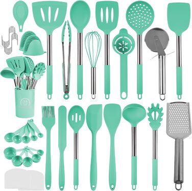 Набір кухонних аксесуарів 45 предметів з нержавіючої сталі: лопатки, ложки, скребки для приготування їжі. Ідеальний подарунок для кухні.