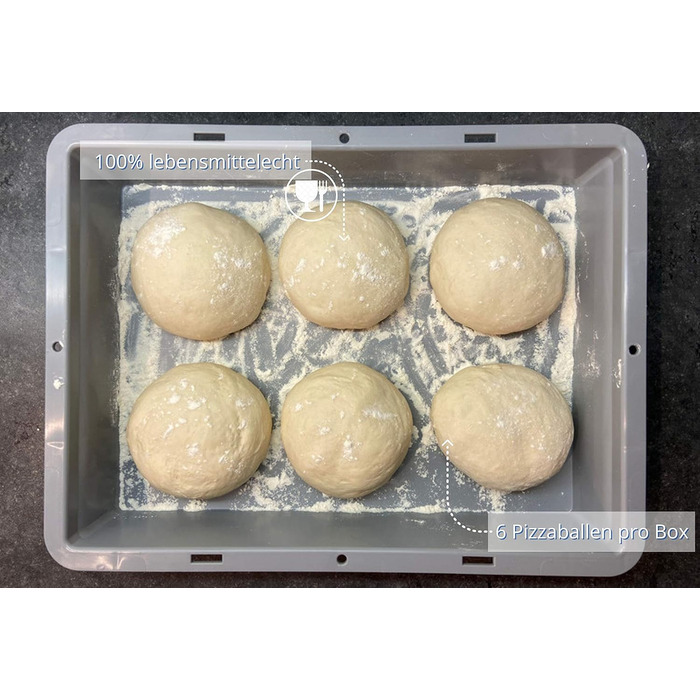 Pizza Ball Box (40 x 30 x 7 cm) for pizza dough, reusable box for pizza (reusable packaging), including dough scraper, complete set (2x box, 1x lid)