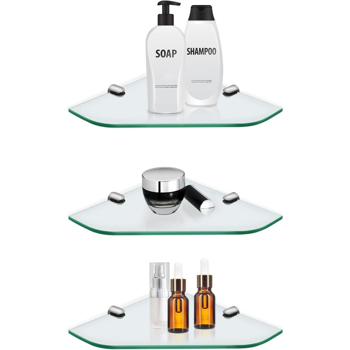 S'AFIELINA Glass Shelf Shower Caddy 6mm Glass Corner Shelf Tempered Glass Shelf Shower Glass Shelf for Bathroom Shower Shelf 23cm x 23cm (3 Piece)