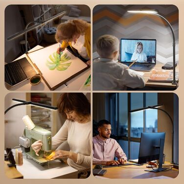 APMIEK LED Desk Lamp with Adjustable Gooseneck - 24W, 80cm, Dimmable, Eye-Protection, Clamp-On, Daylight Task Lamp for Office & Home