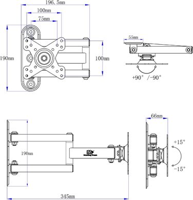Кріплення для монітора Mounting Dream MD2463-03: настінна штанга, поворотний, нахильний, VESA 100x100, до 15 кг, 10-26 дюймів