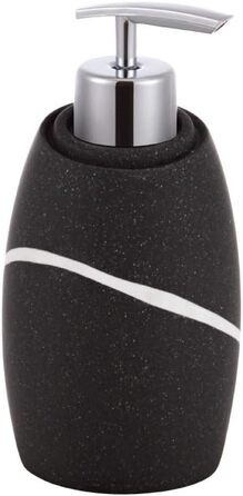 ZCCZ Bathroom Set – 4-Piece Organizer Set with Toothbrush Holder, Soap Dispenser, Cosmetic Dish, and Cotton Swabs – Elegant Stone-Look Decor, Black for Modern Bathroom