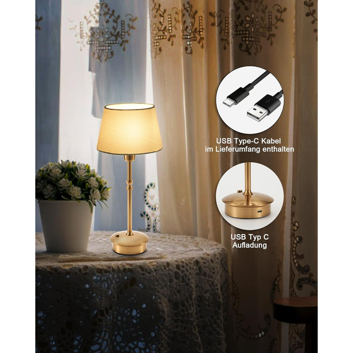 Акумуляторна настільна лампа: портативна, бездротова з регулюванням яскравості, для дому та саду