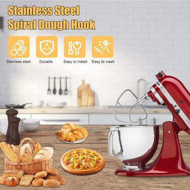 Плоска насадка-збивач з нержавіючої сталі для міксера KitchenAid 4.5-5 л з відкидною головкою і підйомною чашею, для тіста, випічки, макаронів, можна мити в посудомийній машині