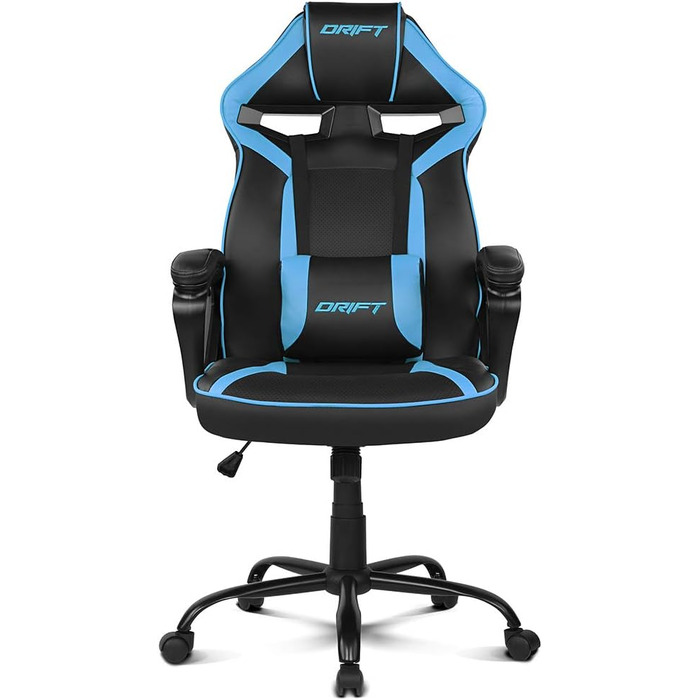 Ігрове крісло DRIFT GAMING DR50 (DR50BL) професійне, регулювання висоти, гойдання, м'які підлокітники, штучна шкіра, чорно-синє, 67x122-131x67 см