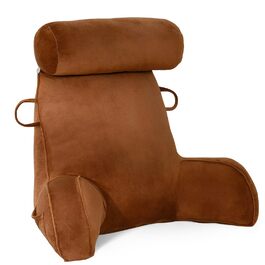 Лежанка для читання з велюру для дорослих, подушка для спини та рук для ліжка, з кишенею та знімним чохлом (колір: кавовий)