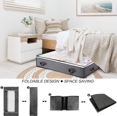 Коробки для зберігання під ліжком, 3 шт. Складані контейнери для білизни з 6 кишенями, органайзер для ліжка з ручками та блискавкою, коробки для одягу та постільної білизни