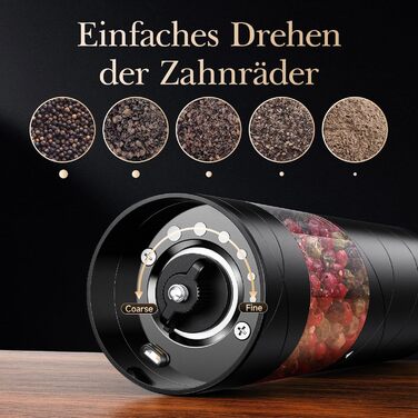 Variglas Salt and Pepper Mills Electric 2-Piece Set with USB Rechargeable, Improved Large Capacity Electric Spice Grinder, Adjustable Coarseness, LED Light (01B)