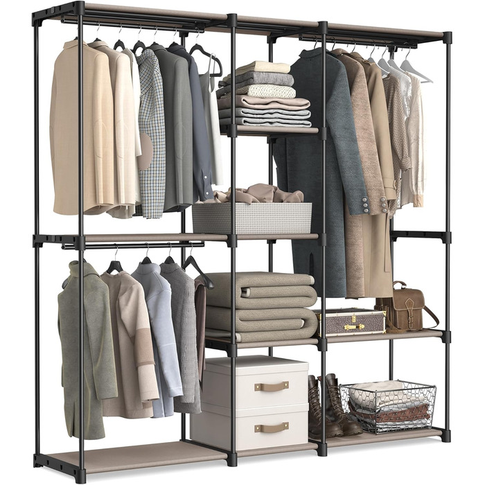 SONGMICS Шафа для одягу, вішалка для одягу, окрема гардеробна, з вішалкою для одягу, вішалка для одягу, полиці з тканини, металевий каркас, 182 x 43 x 182 см, RYG037B02 (Taupe)