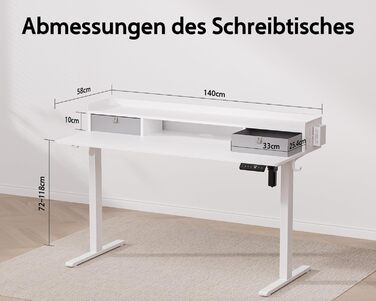 Electric Standing Desk with Drawers - 120x60cm Adjustable Height Desk for Home Office & DIY Pegboard