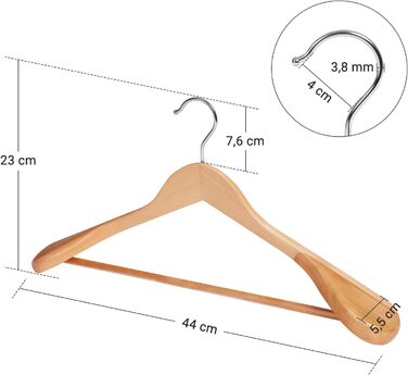 Набір вішалок для одягу SONGMICS, 6 шт., з масиву дерева, широкі плечі, антиковзні, для сорочок, пальто, курток, штанів, костюмів, поворотний гачок 360°, колір: дерево