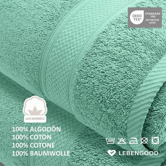 Набір махрових рушників LEBENGOOD 50x90 см, 100% бавовна, Oeko-TEX, колір Aqua (8 шт.)