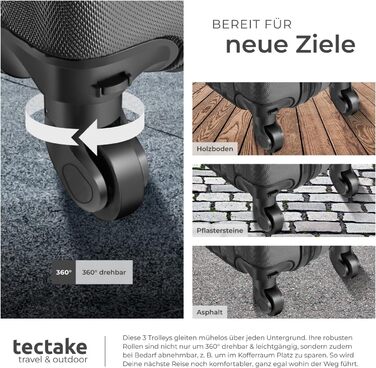 Набір валіз Tectake 3шт з ваговою та білгетом, M-L-XL, ABS, телескопічна ручка, чорний