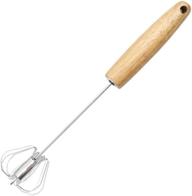GOOPEEG Egg Beater, Hand Whisk, Small Semi-Automatic Manual Egg Beater for Baking at Home, Hand Mixer with Wooden Handle, Kitchen Whisk (5.6x28cm)