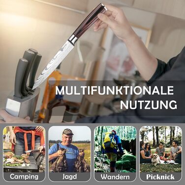 Японський ніж JUANSHI® 13 см - універсальний професійний кухонний ніж з ручкою з пакахвуду, високоякісний вуглецевий нержавіючий сталь, 2024227