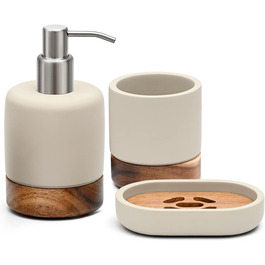 Набір аксесуарів для ванної кімнати, 3 шт. (дозатор мила, стакан, миска) з бетону та акації, подарунок для дому