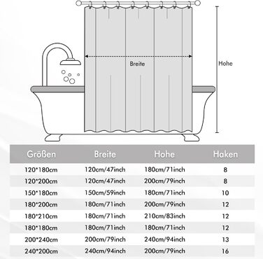 Штора для ванної MIULEE 180x180 см, прозора з 3D камінням, антигрибкова, з магнітами та кільцями (1 шт)