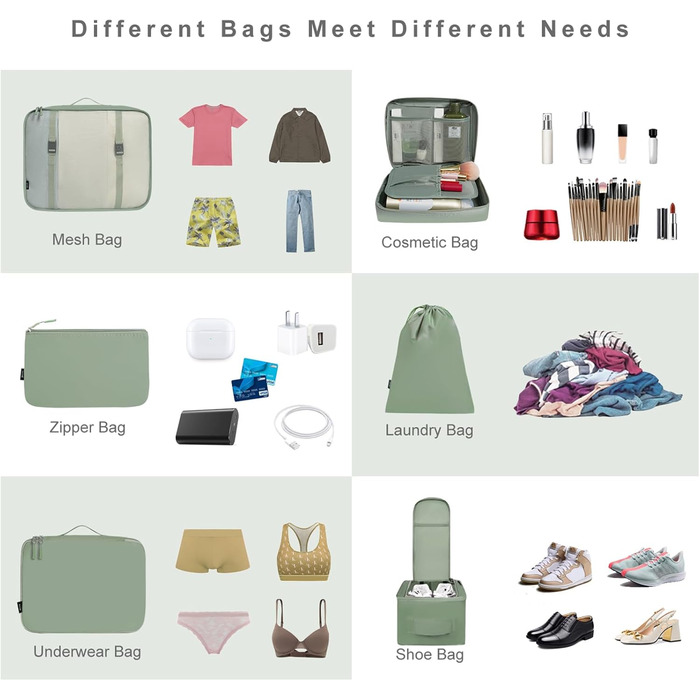 Набір органайзерів для валіз BAGAIL (8 шт.), Matcha-зелений