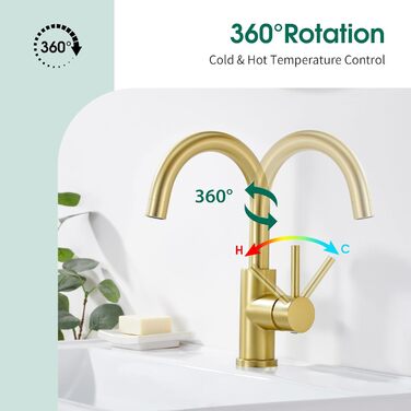Кран кухонний CREA, 360° поворотний, з високим виливом, з матовим золотом