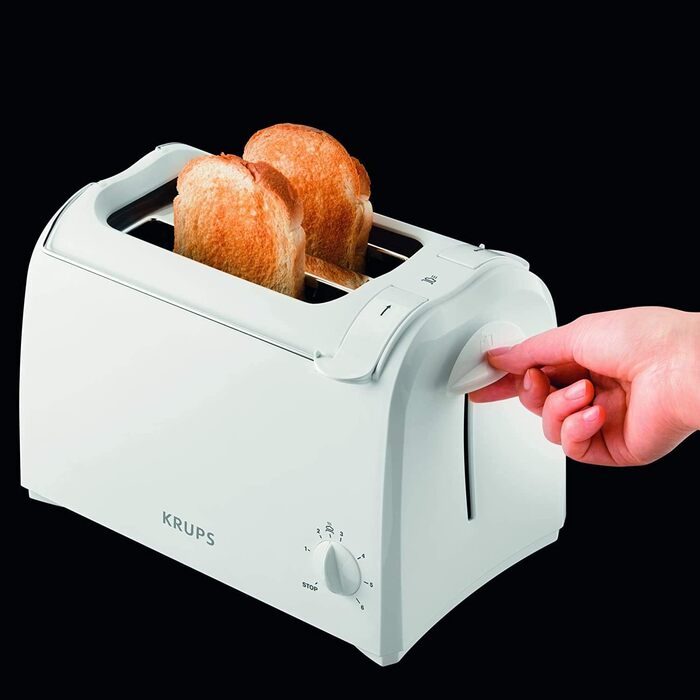 Krups Toaster Pro Aroma, 2-Slice Toaster with Wide Slots, 6 Browning Levels, Toast Lift and Bagel Function, KH151110, White