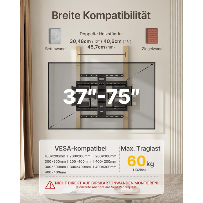 Кріплення для телевізора monTEK 1.1' Ultra Slim, 37-75 дюймів, до 60 кг, VESA 400x400 мм