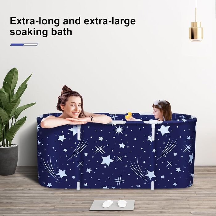 Foldable Bathtub for Adults, 132 x 68 x 47 cm, Steam Bucket for Sauna, Shower, and Ice Bath, Portable, Non-Inflatable (Blue) (Blue)
