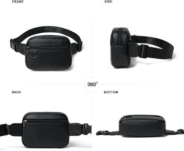 Чоловіча та жіноча поясна сумка, 2 л, веганська шкіра, коричнева, 8 дюймів, для подорожей, піших прогулянок, бігу. Модна бананка (чорна)